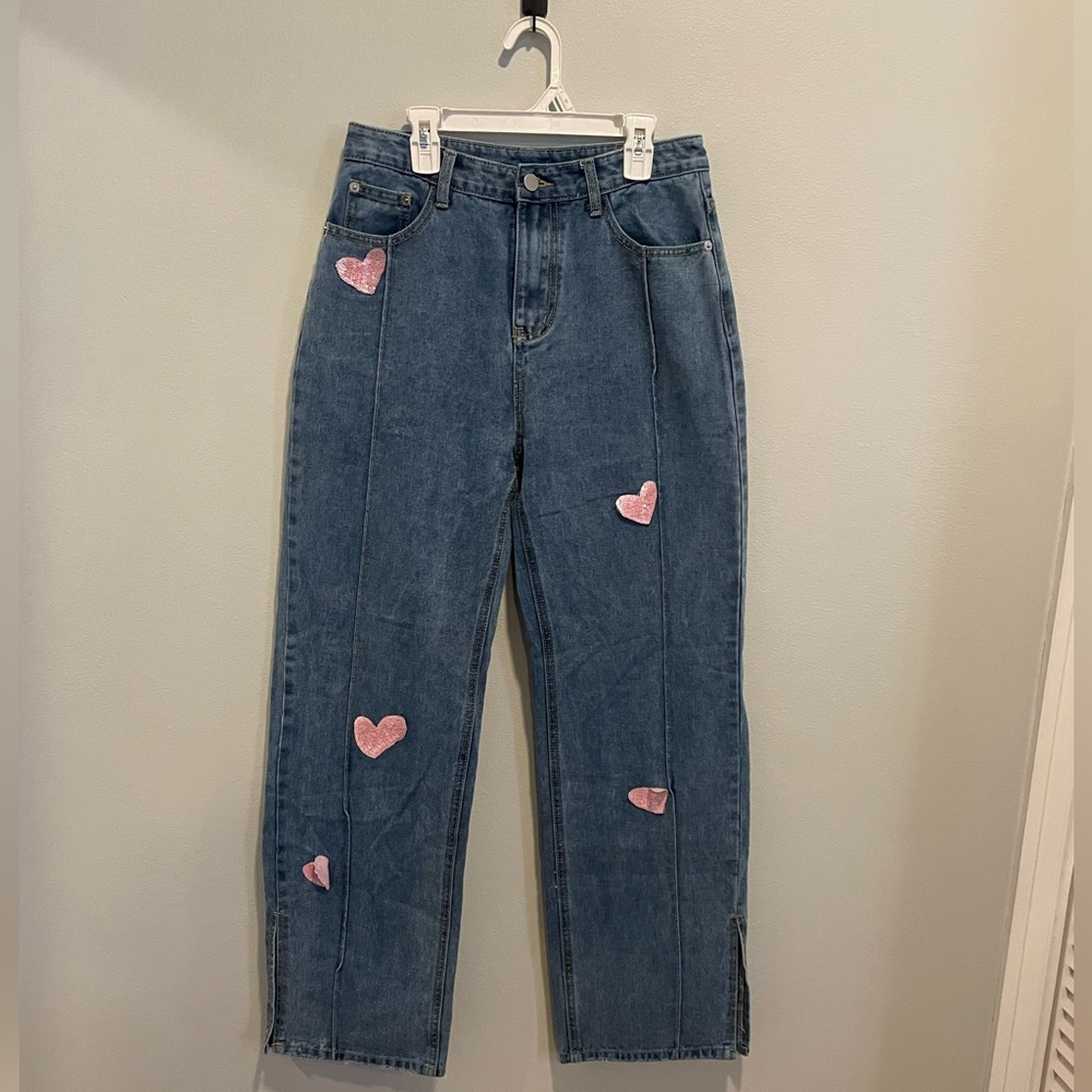 Cider Sequin Heart High-Waisted Mom Jean Size Womens Size Medium